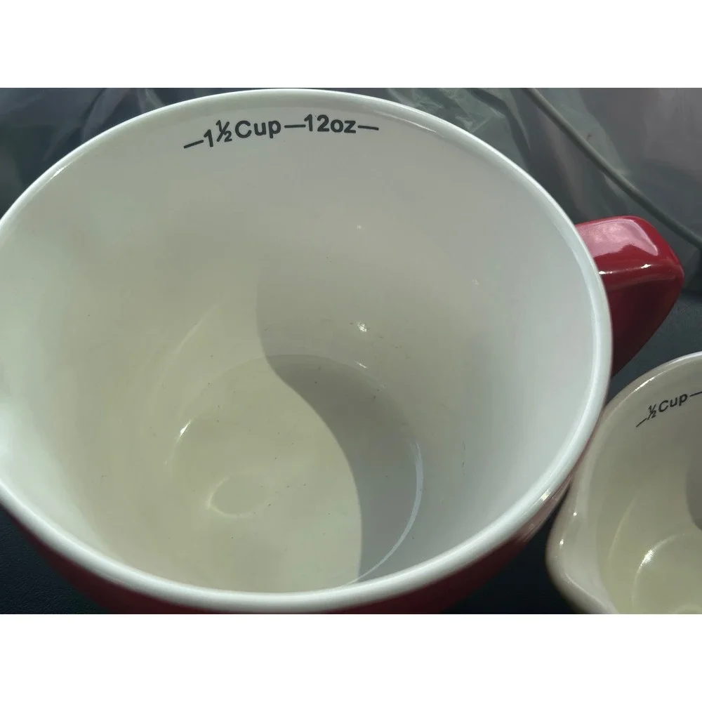 Creative Co-Op Stoneware Nesting Measuring Cup Set 4 Piece Multicolor Ribbed